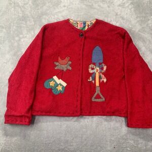 Vintage Handmade Reversible Christmas Jacket Folk Art Appliqué 90s Quilt Medium
